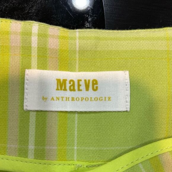 Maeve Anthropologie Skirty Godet Skort chartreuse‎ green plaid size 4 NEW - Picture 7 of 10